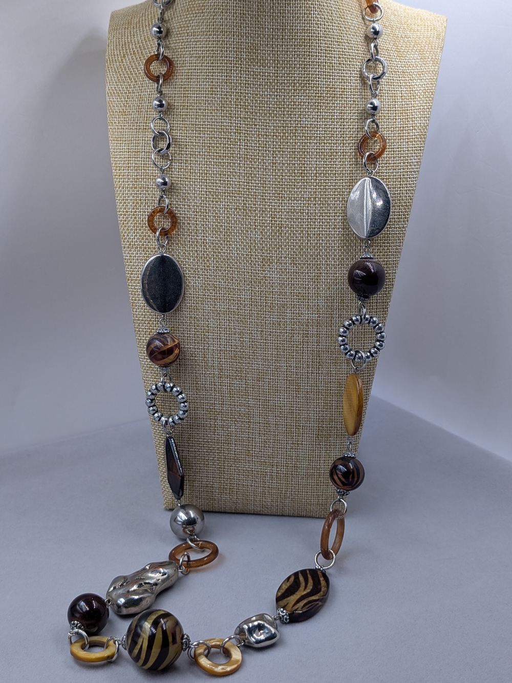 Chico’s Long Safari Statement Necklace Zebra Animal Print Beads | 0252 - Picture 4 of 6